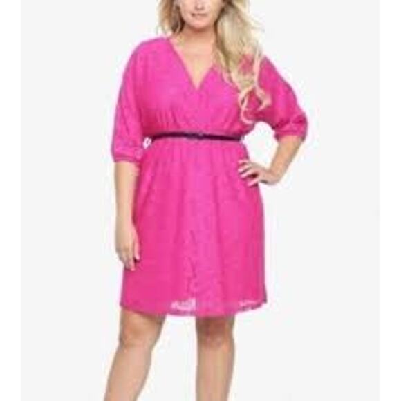 Torrid Hot Pink Barbiecore Lace V front dress with pockets Size 0 or Large - Picture 1 of 10